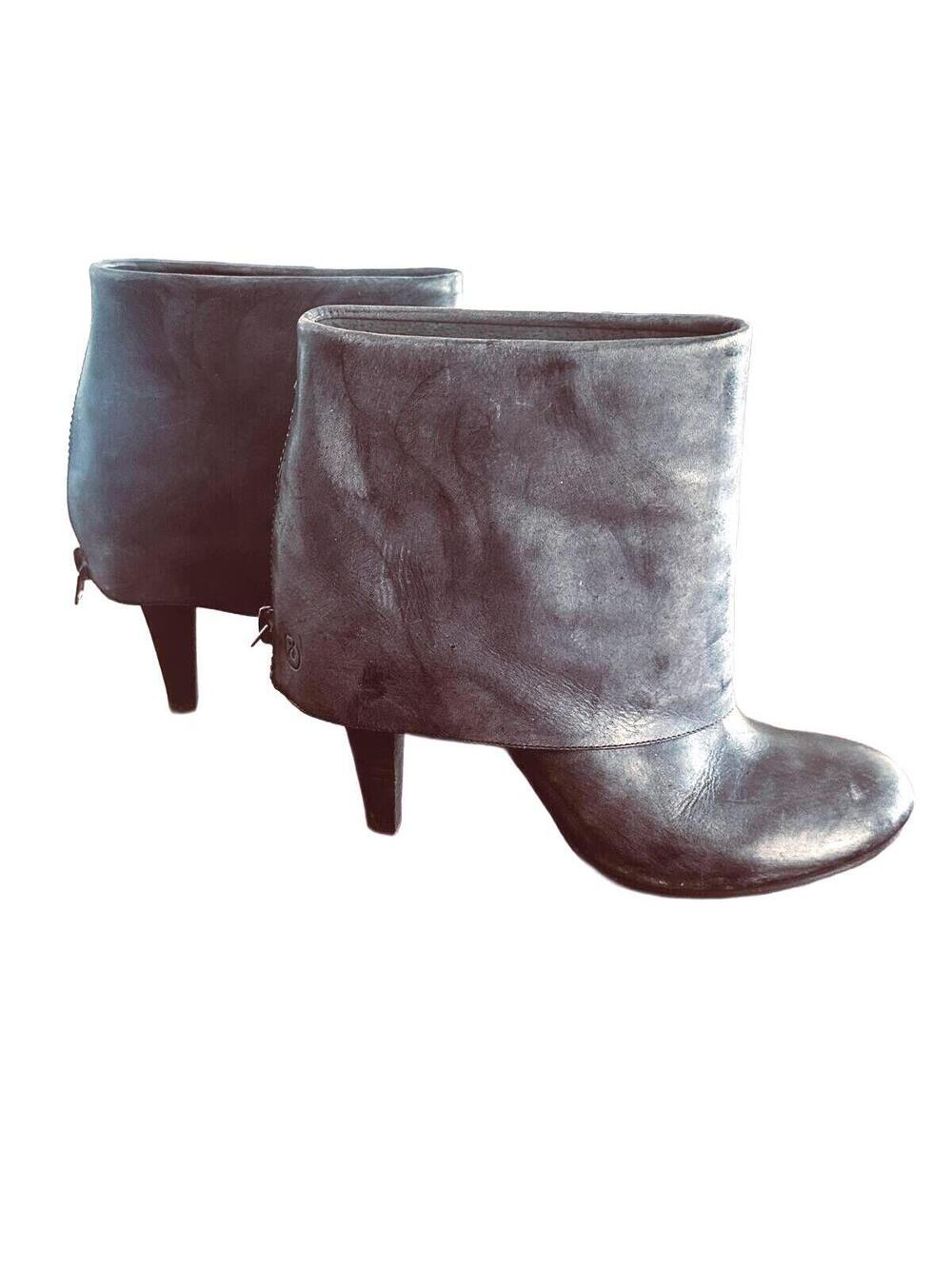 Bronx Distressed Leather Foldover Style Heeled Ankle Boots Blue Jeans - 41